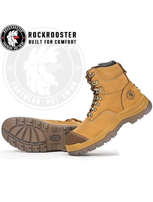 ROCKROOSTER Work Boots for Men,8 inch,Steel Toe,Side Zipper,Slip Resistant Safety Oiled Leather Shoes,Static Control,Non Slip,Breathable,Quick Dry,Anti-Fatigue