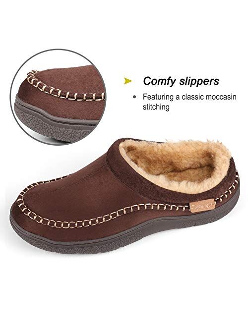 Zigzagger Men's Fuzzy Microsuede Moccasin Style Slippers Indoor/Outdoor Fluffy House Shoes