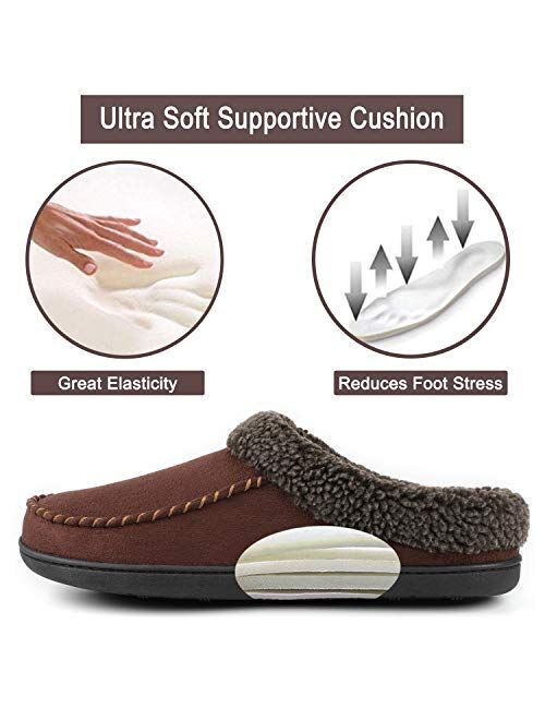 ULTRAIDEAS Men's Cozy Memory Foam Moccasin Suede Slippers with Fuzzy Plush Wool-Like Lining, Slip on Mules Clogs House Shoes with Indoor Outdoor Anti-Skid Rubber Sole