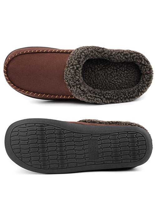ULTRAIDEAS Men's Cozy Memory Foam Moccasin Suede Slippers with Fuzzy Plush Wool-Like Lining, Slip on Mules Clogs House Shoes with Indoor Outdoor Anti-Skid Rubber Sole