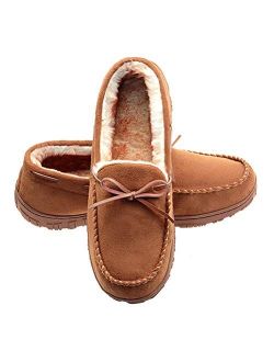LA PLAGE Mens Slippers Moccasin for Men Indoor/Outdoor Plush Lining Microsuede Slip On House Shoes