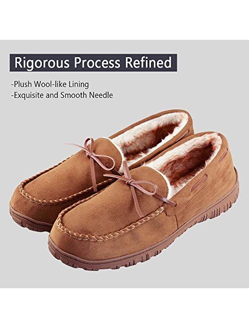 LA PLAGE Mens Slippers Moccasin for Men Indoor/Outdoor Plush Lining Microsuede Slip On House Shoes