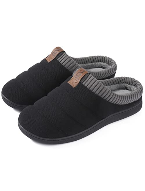 ZIZOR Men's Memory Foam Wool-Like Lining Slipper with Short Faux Fur Collar House Shoes Indoor Outdoor Slip on Clogs
