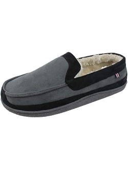 Men's Classic Two-Tone Moccasin Slipper, Winter Warm Slippers with Memory Foam, Size 8 to 13
