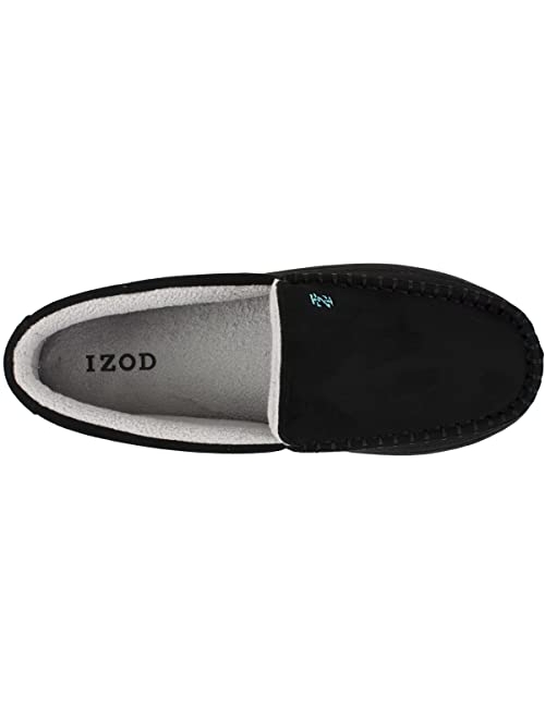 IZOD Men's Classic Two-Tone Moccasin Slipper, Winter Warm Slippers with Memory Foam, Size 8 to 13