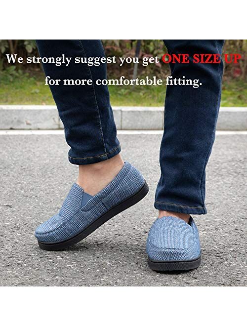 ZIZOR Mens Cozy Memory Foam Tartan Slippers, Lightweight Closed Back House Shoes with Anti-Skid Indoor Outdoor Rubber Sole