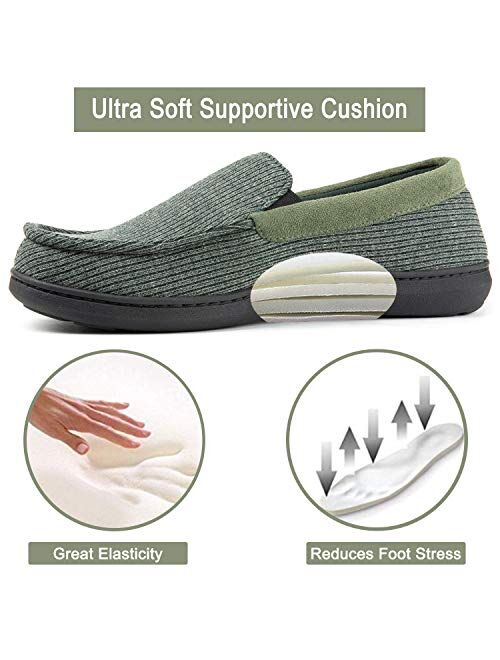 ULTRAIDEAS Men's Cozy Memory Foam Moccasin Slippers with Anti-Skid Indoor Rubber Sole, Breathable Lightweight Knitted Closed Back House Shoes