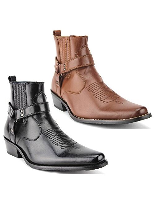 Jazame Men's Western Ankle High Cowboy Motorcycle Riding Pointy Toe Moto Dress Boots
