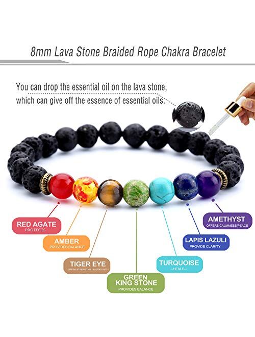Doitory Men Women 8mm Lava Rock 7 Chakra Aromatherapy Essential Oil Diffuser Bracelet Elastic Natural Stone Yoga Beads Bracelet Bangle-21001