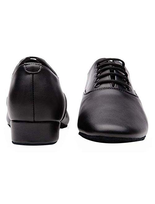 Gogodance Men's Boys Professional Lace-up Black Leather Latin Salsa Tango Ballroom Modern Dance Shoes