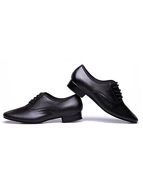 BeiBestCoat Black Modern Outdoor Dancing Shoes Lace-up Leather Soft Sole Dancing Shoes for Men