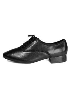 DKZSYIM Mens Classic Lace-up Leather Dance Shoes Rubber Sole Latin Modern Dancing Shoes,Model WQL