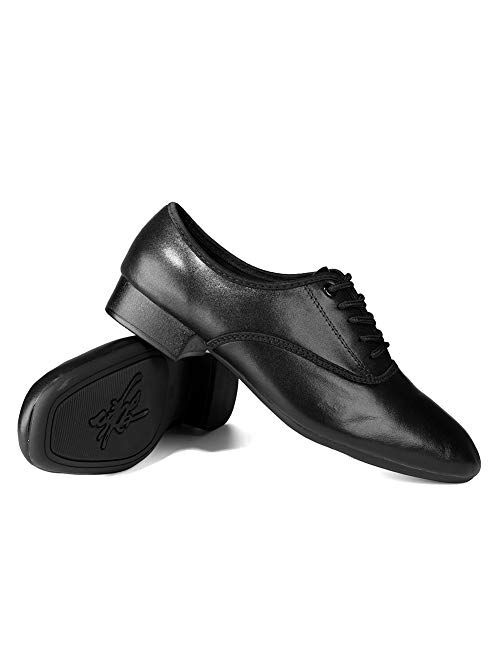 DKZSYIM Mens Classic Lace-up Leather Dance Shoes Rubber Sole Latin Modern Dancing Shoes,Model WQL