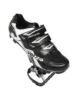Venzo Mountain Bike Bicycle Cycling Compatible with Shimano SPD Men or Women Shoes + Multi-Use Pedals - with MTB Type Clipless Cleats