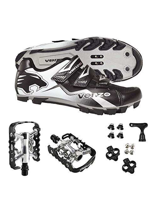 Venzo Mountain Bike Bicycle Cycling Compatible with Shimano SPD Men or Women Shoes + Multi-Use Pedals - with MTB Type Clipless Cleats