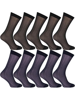 10 Pairs Mens Ultra Thin Dress Socks Silk Sheer Business Socks Soft Nylon Work Trouser Sox Mid Calf