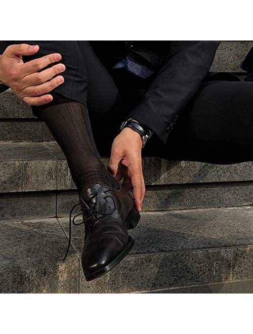 10 Pairs Mens Ultra Thin Dress Socks Silk Sheer Business Socks Soft Nylon Work Trouser Sox Mid Calf