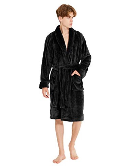DAVID ARCHY Men's Soft Fleece Plush Robe Full Length Long Bathrobe 