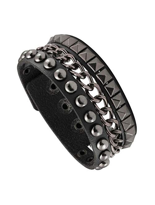 EIGSO Black Leather Bracelet Punk Spike Rivet Cuff Bangle Metal Studded Halloween Wristband for Women Men