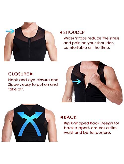 Hoter Mens Slimming Body Shaper Vest/T-Shirt with Zipper