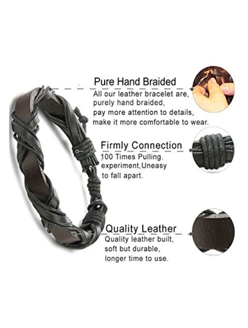 LOLIAS 24 Pcs Woven Leather Bracelet for Men Women Cool Leather Wrist Cuff Bracelets Adjustable
