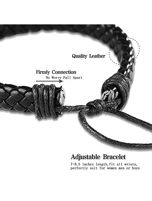 Hanpabum 18pcs Braided Leather Bracelets for Men Women Woven Cuff Wrap Bracelet Wood Beads Ethnic Tribal Bracelets Adjustable