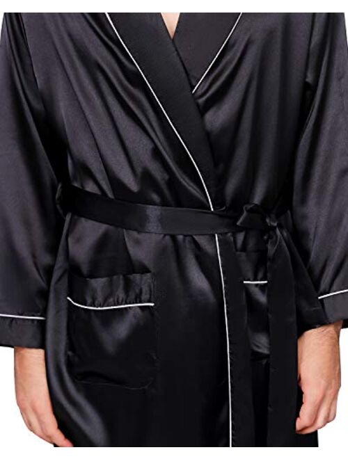 Haseil Men's Satin Kimono Robe Spring Summer Shawl Collar Sleepwear Classic Silk Bathrobes