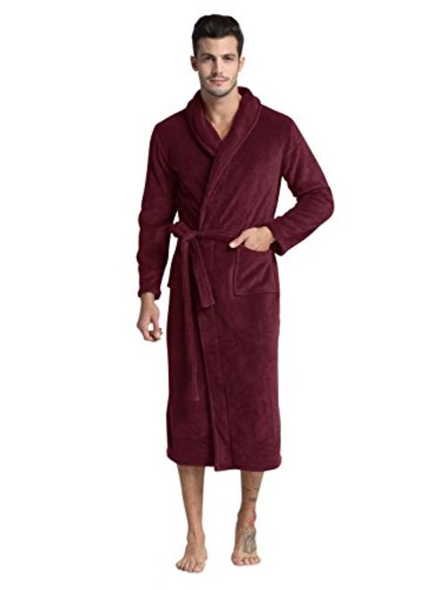 Allywit Men Winter Lengthened Coralline Plush Shawl Bathrobe Long Sleeve Robe Coat
