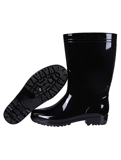 Comwarm Men's Mid-Calf Rain Boots Waterproof Anti-Slip Black PVC Adult Outdoor Work Rubber Boots