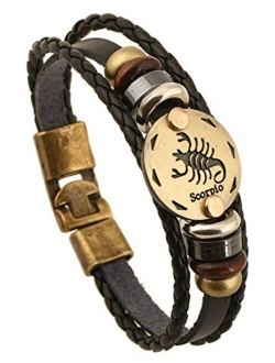 FLDC Multi-Layer 12 Constellation Zodiac Sign Braided Charm Bracelet Wrist Wrap Cuff Bangle Jewelry for Women Men
