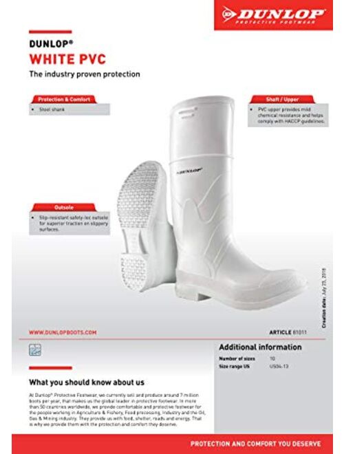 Dunlop 8101104 White PVC Boots, 100% Waterproof PVC, Lightweight and Durable Protective Footwear