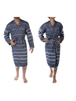 Cacala Hooded Bathrobe Pestemal Fabric 100% Turkish Cotton Kimono Unisex