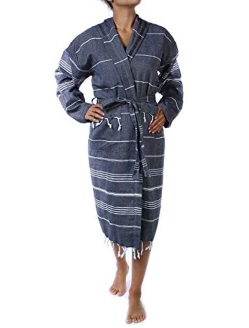 Cacala Hooded Bathrobe Pestemal Fabric 100% Turkish Cotton Kimono Unisex