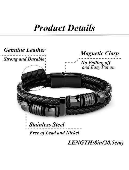 Adramata 3PCS Magnetic-Clasp Braided Leather Bracelets for Men Wrap Leather Bracelet Bangle Wrist Cuff