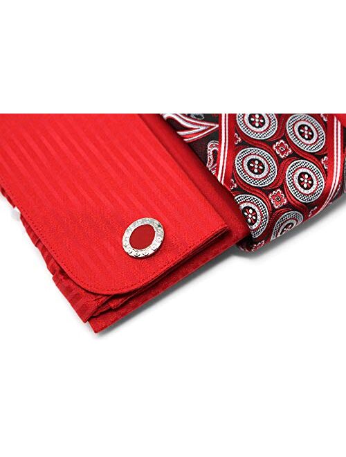 Christopher Tanner Men's Solid Striped Pattern Regular Fit Dress Shirts French Cuffs with Tie Hanky Cufflinks Combo