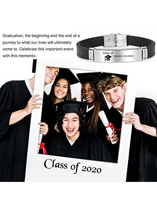 CERSLIMO Graduation Gifts for Him Class of 2020 Inspirational Bracelet College High School Graduation Gifts for Graduates Students Silicone Grad Bangle Bracelets for Wome