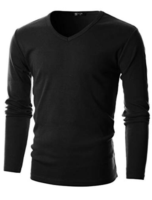 GIVON Mens Slim Fit Soft Cotton Long Sleeve Lightweight Thermal V-Neck T-Shirt