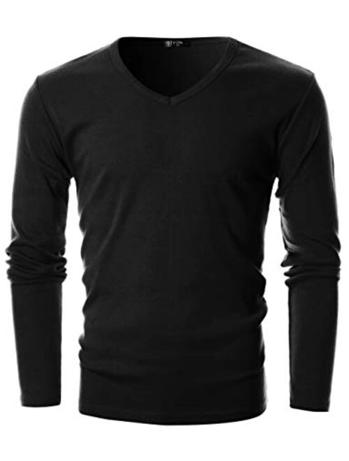 GIVON Mens Slim Fit Soft Cotton Long Sleeve Lightweight Thermal V-Neck T-Shirt