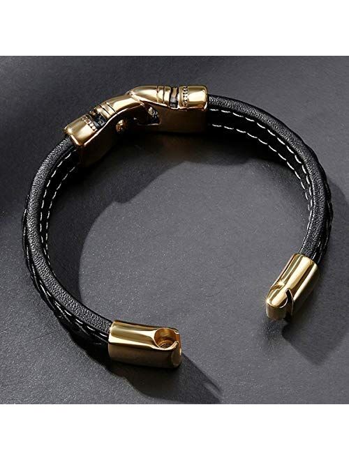 ZiMOJiE Genuine Leather Bracelet Stainless Steel Wristband for Men Boys Charm Cuff Bangle Personality Bracelets