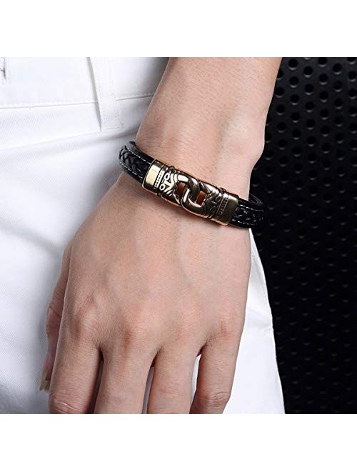 ZiMOJiE Genuine Leather Bracelet Stainless Steel Wristband for Men Boys Charm Cuff Bangle Personality Bracelets