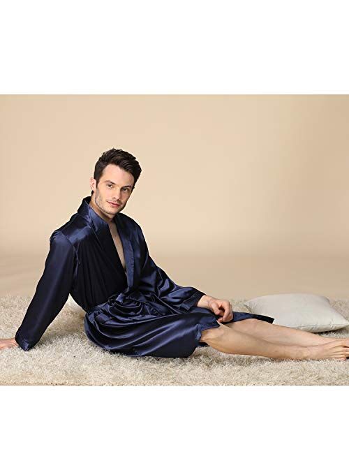 KapokDressy Mens Satin Robe,Soft Silk Long Sleeve House Kimono Bathrobe Sleepwear Loungewear,Robe or Robe Set