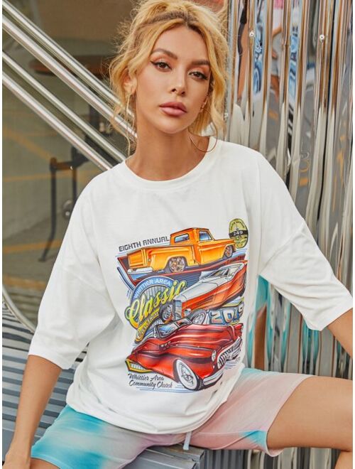 Car & Letter Graphic Oversized Tee