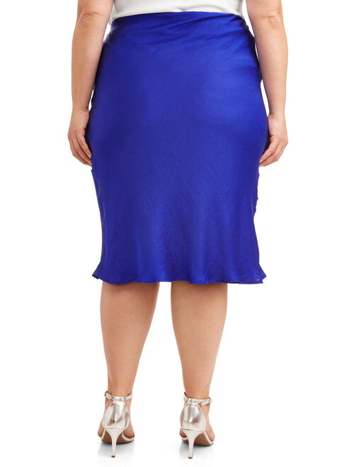 Love Sadie Women's Plus Size Jewel Tone Satin Finish Midi Skirt