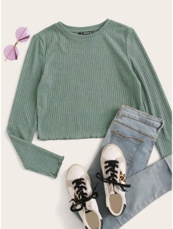 Lettuce Edge Rib-knit Fitted Crop Tee