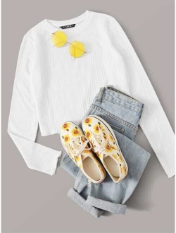 Lettuce Edge Rib-knit Fitted Crop Tee