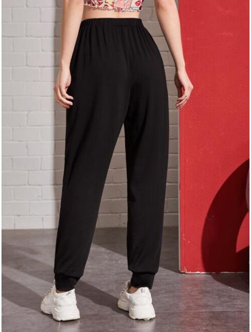 Shein Tie Waist Pocket Patched Pants