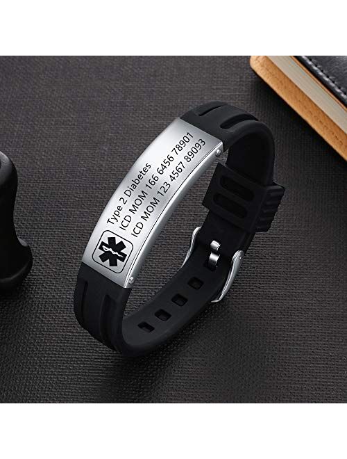 Lam Hub Fong Personalized Silicone Adjustable Medical Alert Bracelets Waterproof Sport Emergency ID Bracelets for Men Women