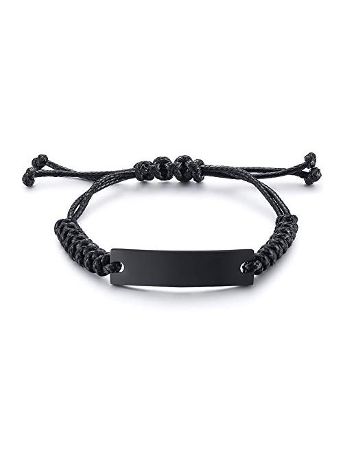 VNOX Customize Friendship Bracelet for 2/3/4/5 Handmade Braid Rope Stainless Steel ID Adjustable Bracelet