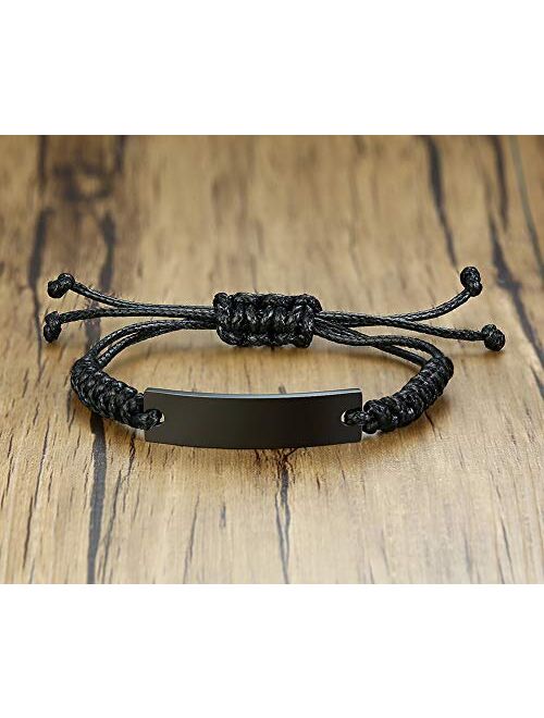 VNOX Customize Friendship Bracelet for 2/3/4/5 Handmade Braid Rope Stainless Steel ID Adjustable Bracelet