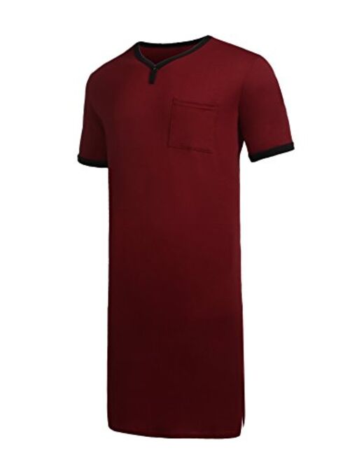 Ekouaer Mens Nightshirt Nightwear Comfy Big and Tall Short Sleeve Henley Sleep Shirt